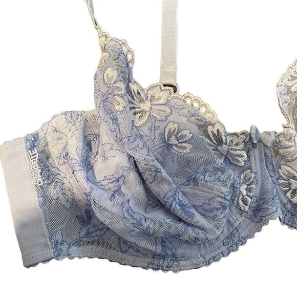Chantelle- UnLined Lace Full Coverage Bra Ice Blue Floral Embroidered, Size 42D - Picture 4 of 11